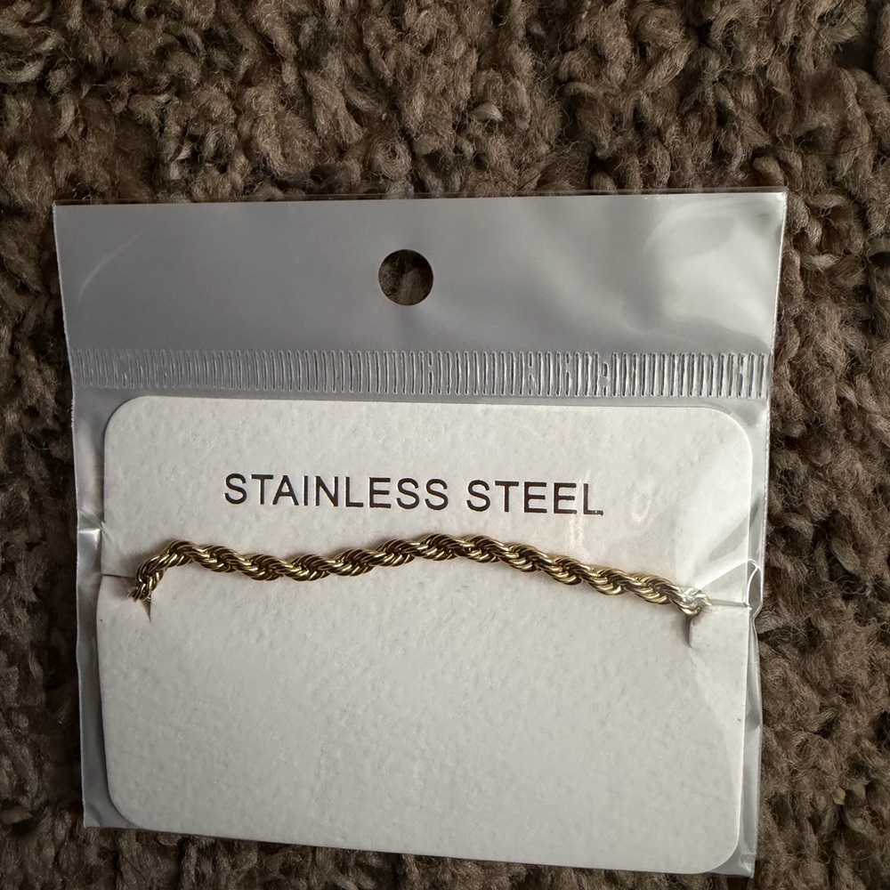 Stainless Steel Twisted Rope Bracelet - Gold Tone